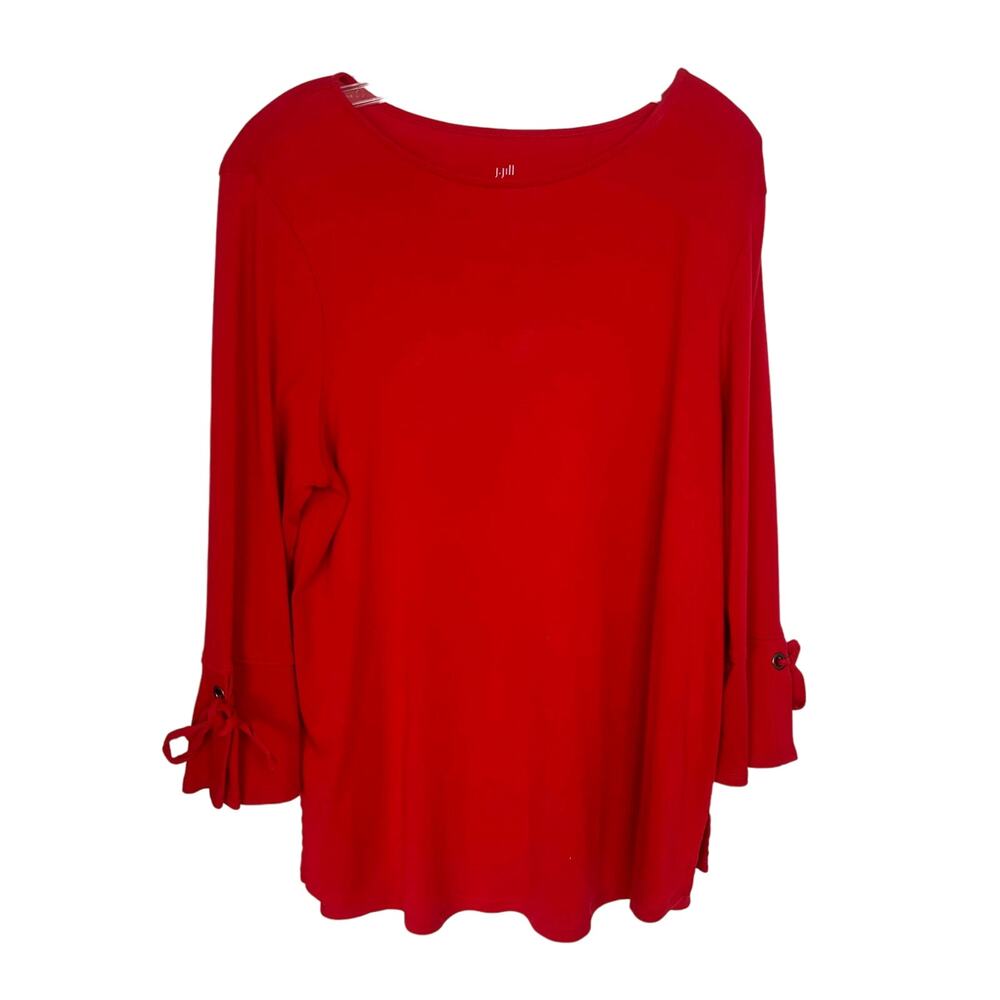 J.Jill Womens Red Pima Cotton Knit Tunic Tee Size Large Tie Sleeve Minimalist